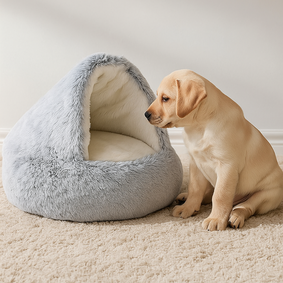 Legowisko dla psa z daszkiem – Zdejmowany pokrowiec – Antypoślizgowy spód – Pranie w pralce