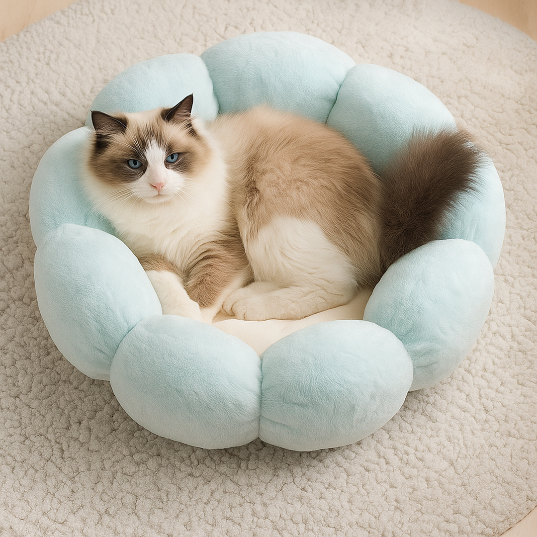 Poduszka dla kota w kształcie kwiatu – Materiał tekstylny – Pokrowiec do prania – Do użytku przez cały rok