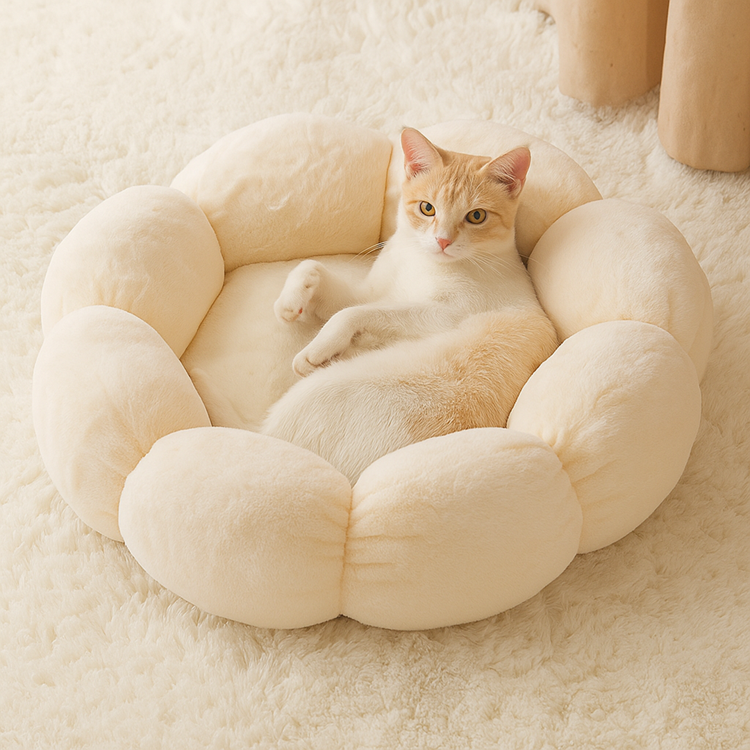 Poduszka dla kota w kształcie kwiatu – Materiał tekstylny – Pokrowiec do prania – Do użytku przez cały rok