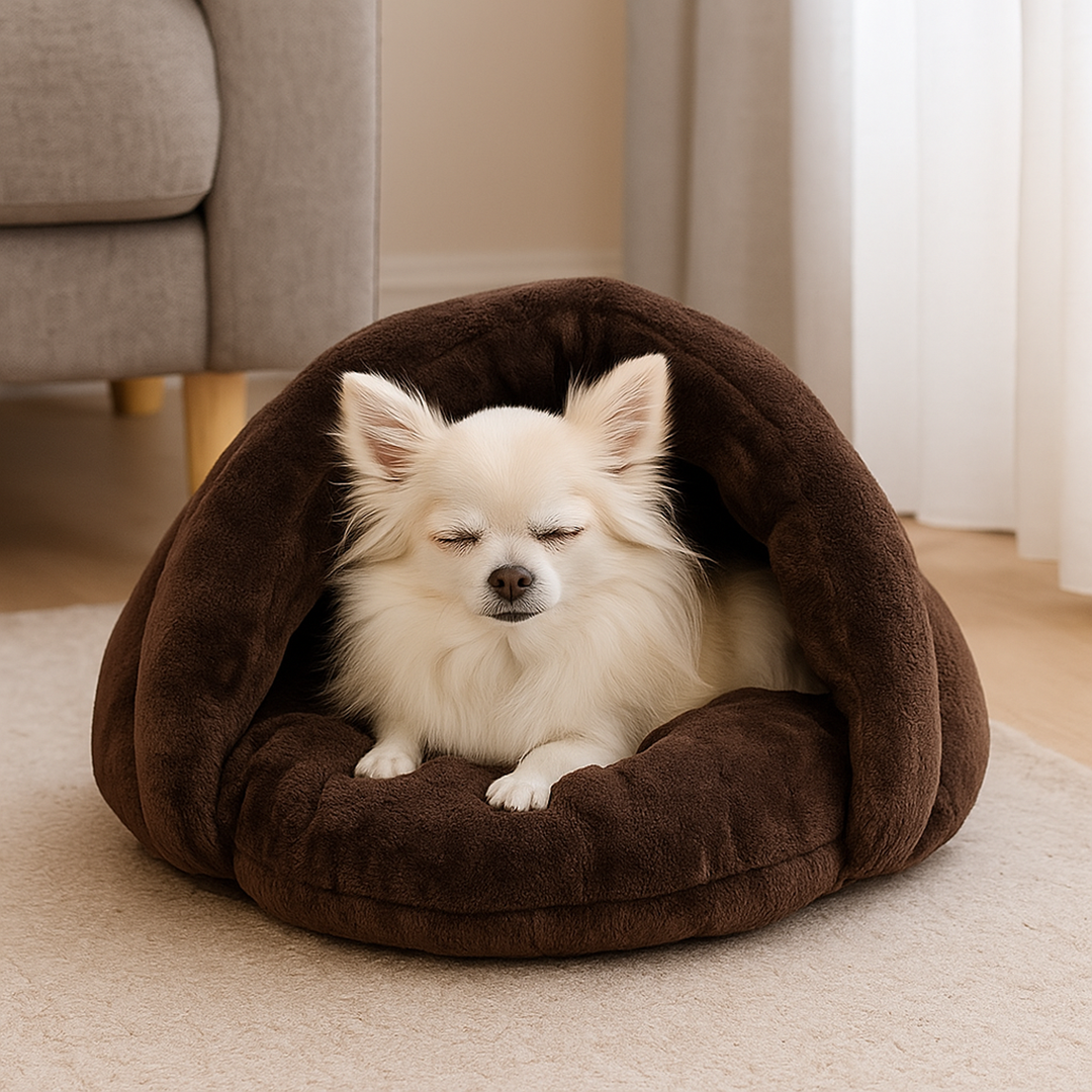 Legowisko w kształcie jaskini dla małych psów – Zdejmowany pokrowiec – Antypoślizgowy spód – Materiał tekstylny