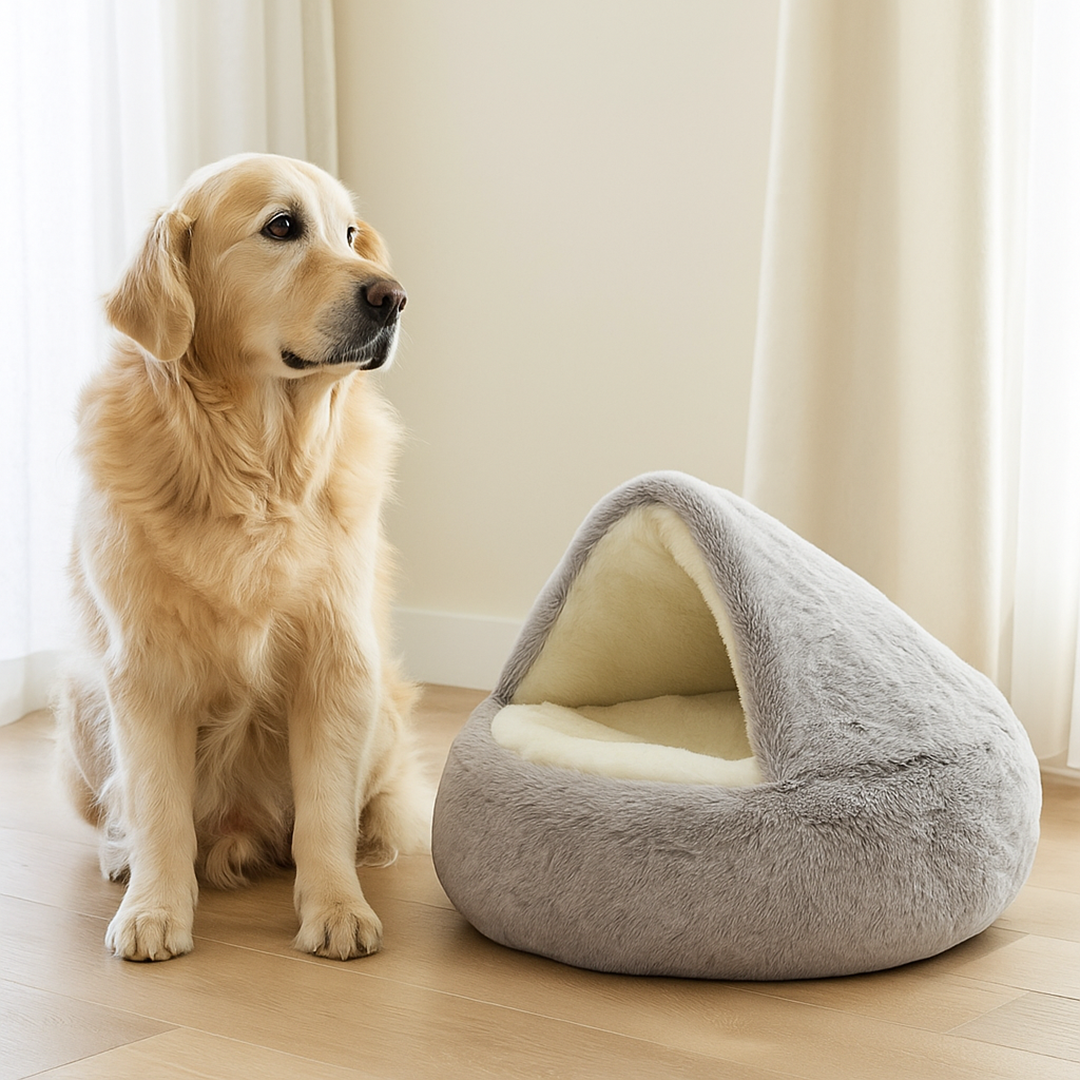 Legowisko dla psa z daszkiem – Zdejmowany pokrowiec – Antypoślizgowy spód – Pranie w pralce