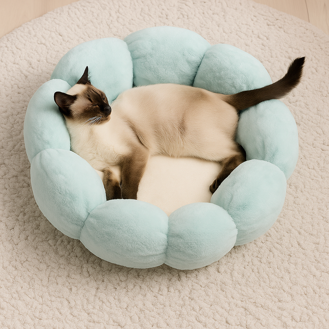 Poduszka dla kota w kształcie kwiatu – Materiał tekstylny – Pokrowiec do prania – Do użytku przez cały rok