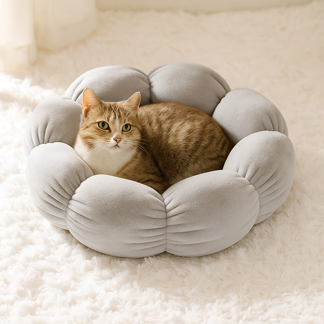 Poduszka dla kota w kształcie kwiatu – Materiał tekstylny – Pokrowiec do prania – Do użytku przez cały rok