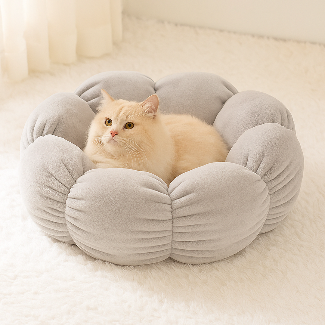 Poduszka dla kota w kształcie kwiatu – Materiał tekstylny – Pokrowiec do prania – Do użytku przez cały rok