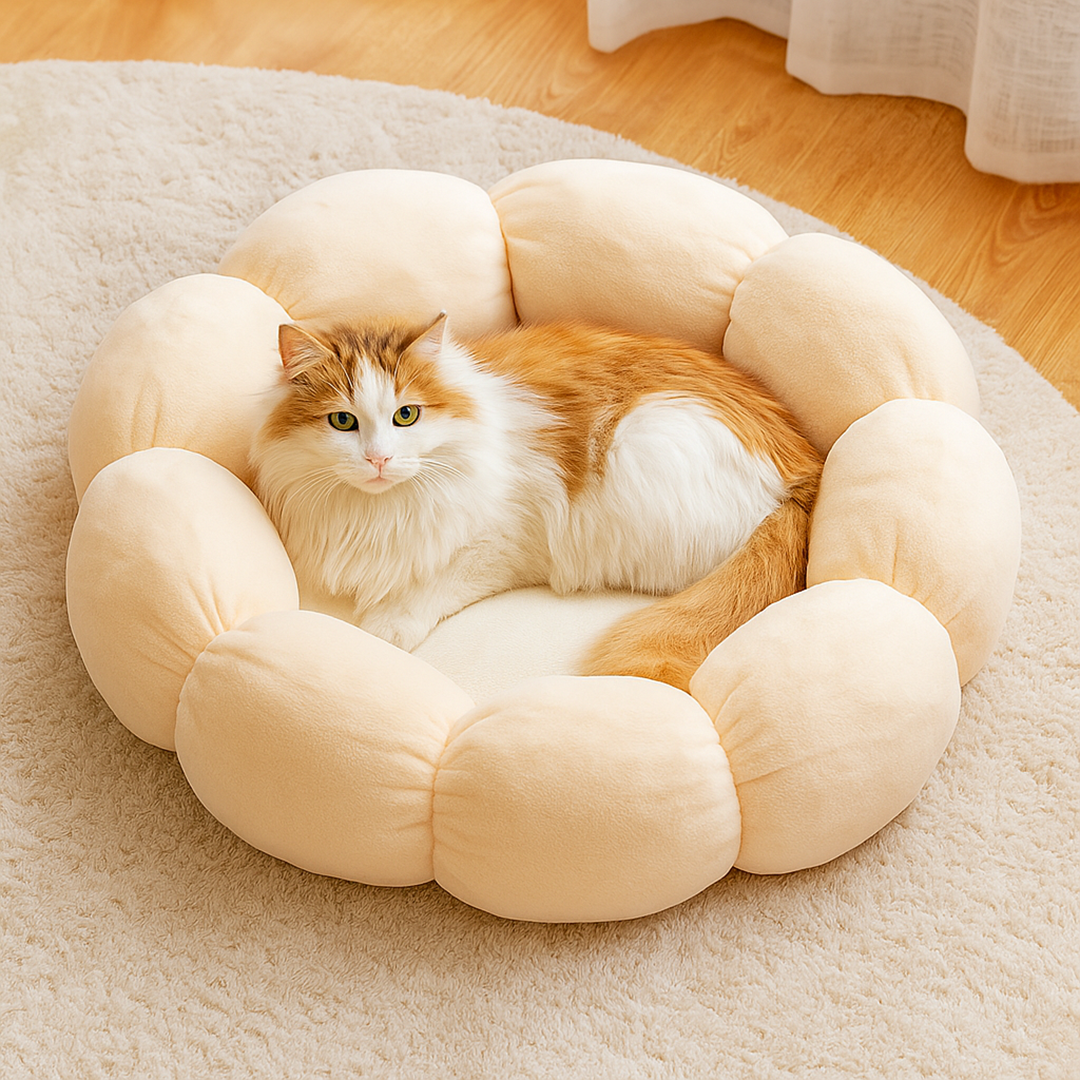 Poduszka dla kota w kształcie kwiatu – Materiał tekstylny – Pokrowiec do prania – Do użytku przez cały rok