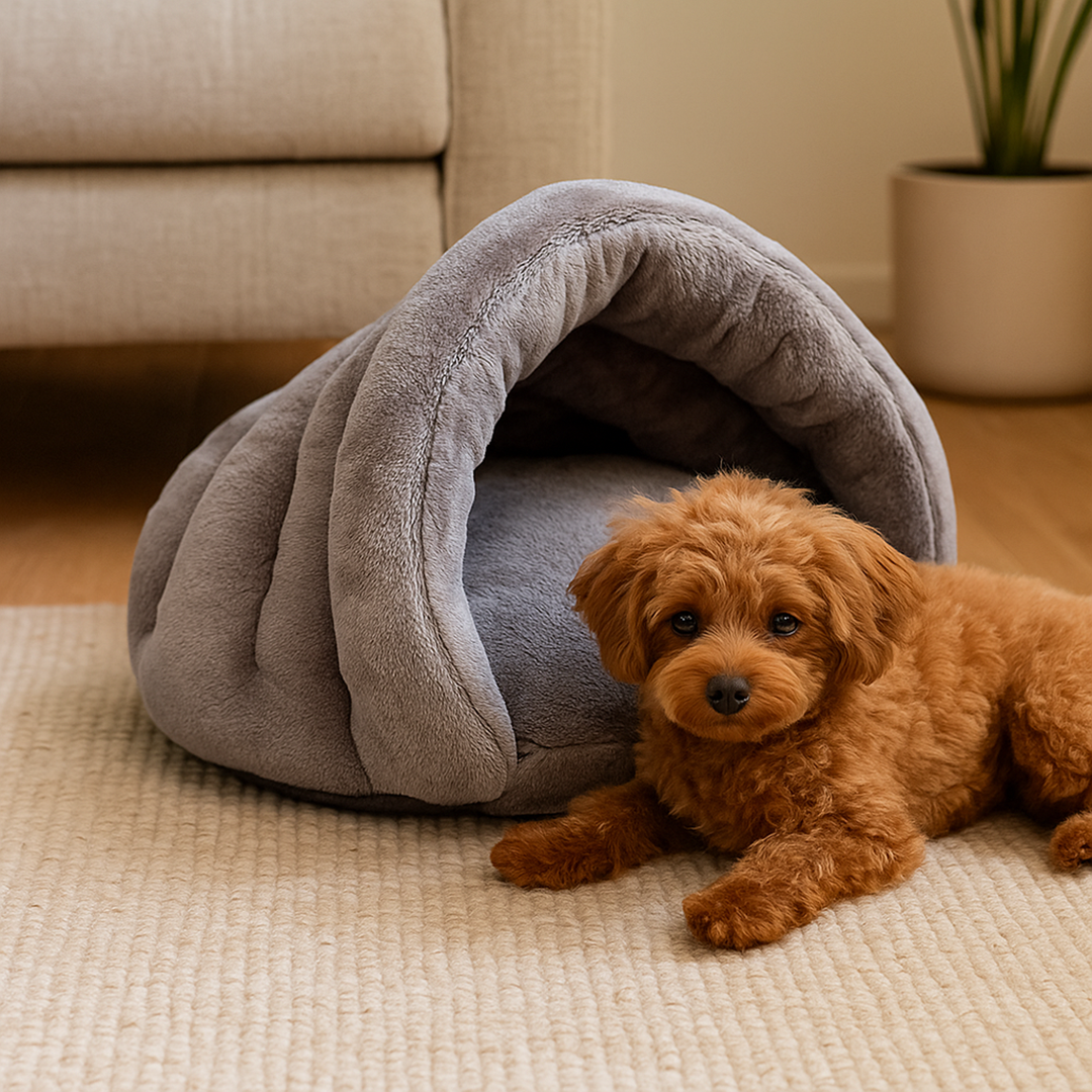 Legowisko w kształcie jaskini dla małych psów – Zdejmowany pokrowiec – Antypoślizgowy spód – Materiał tekstylny