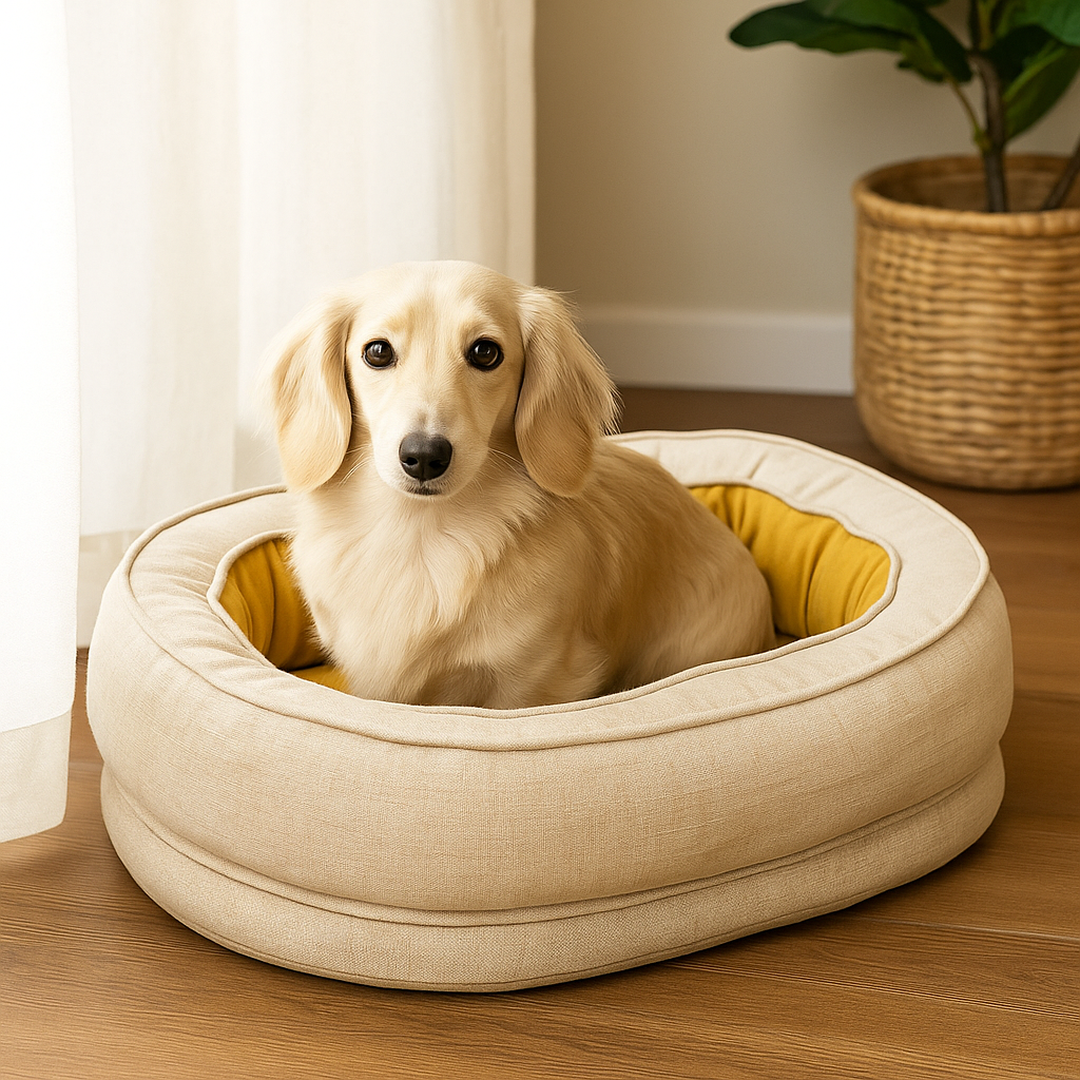 Okrągłe legowisko dla psa w kształcie donuta – Materiał tekstylny – Zdejmowany pokrowiec – Antypoślizgowy spód