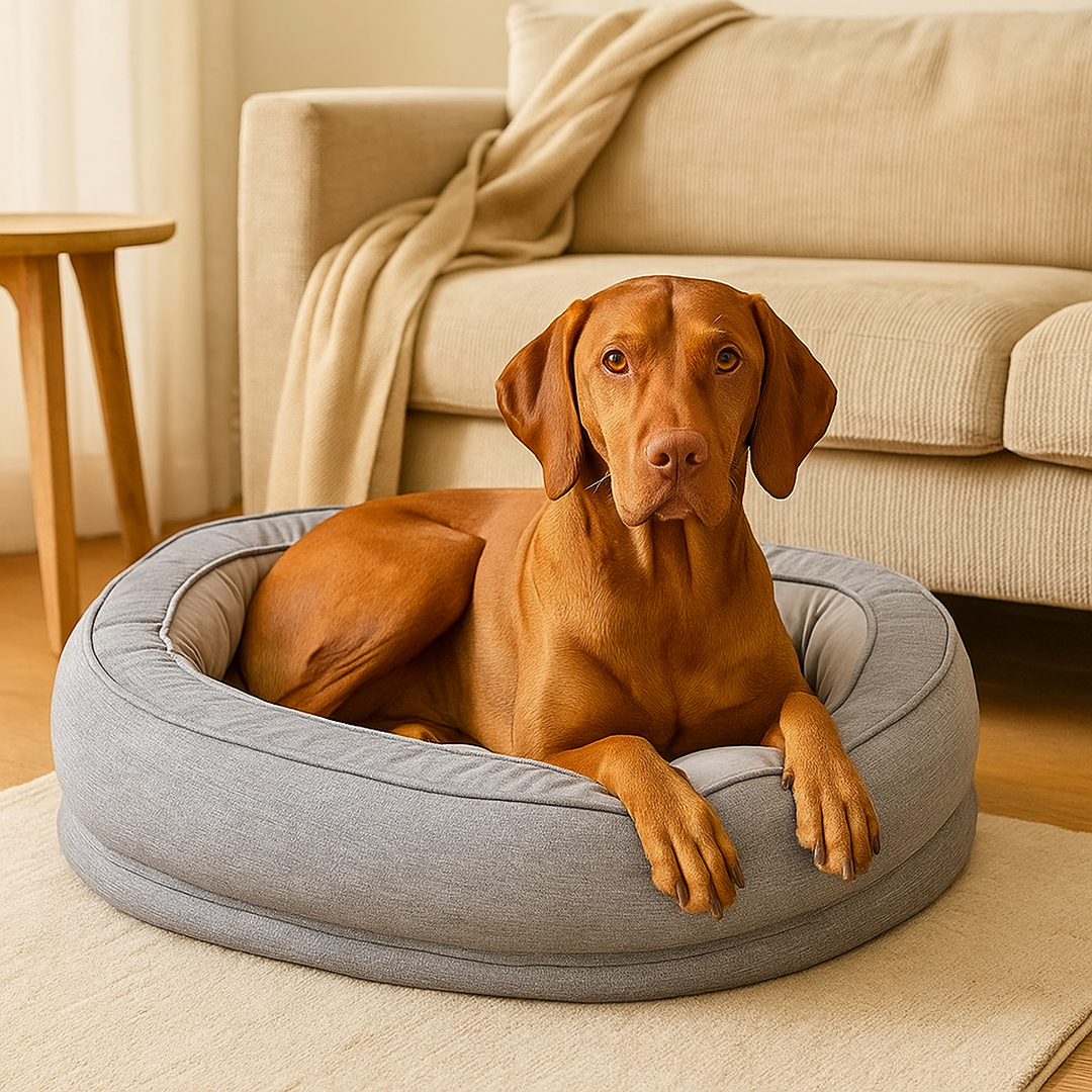 Okrągłe legowisko dla psa w kształcie donuta – Materiał tekstylny – Zdejmowany pokrowiec – Antypoślizgowy spód