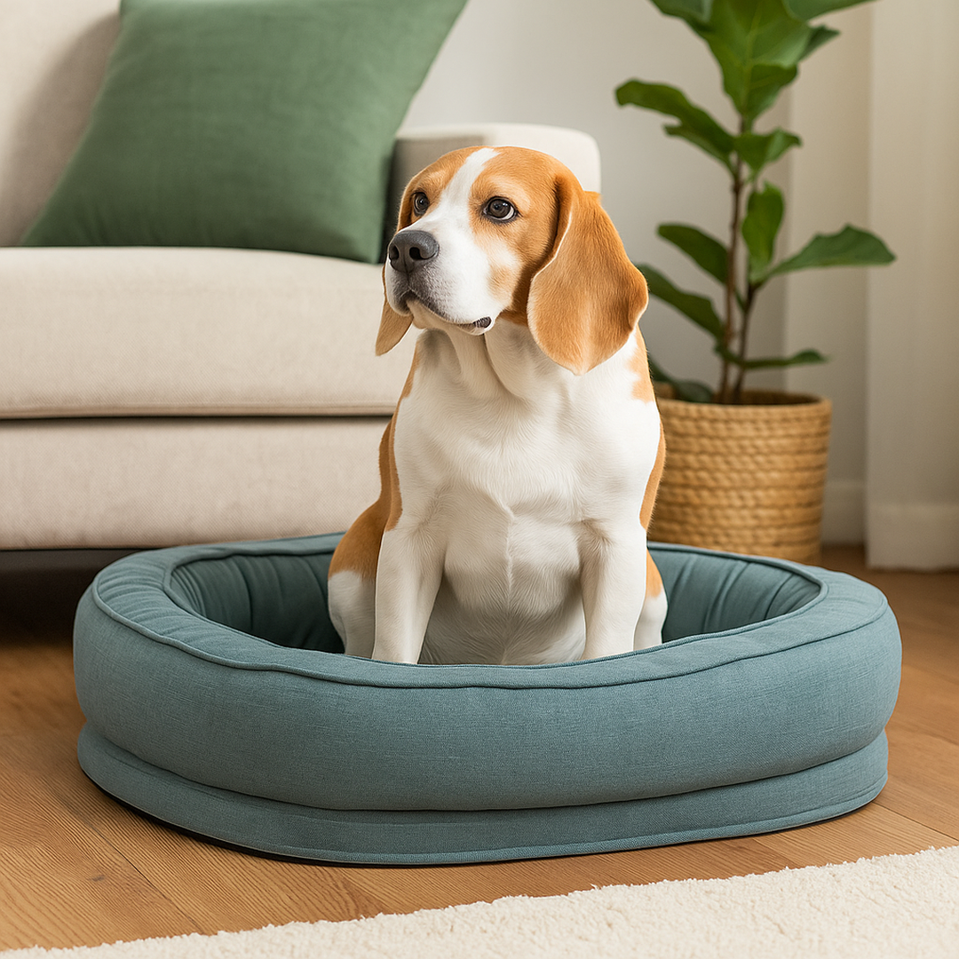 Okrągłe legowisko dla psa w kształcie donuta – Materiał tekstylny – Zdejmowany pokrowiec – Antypoślizgowy spód