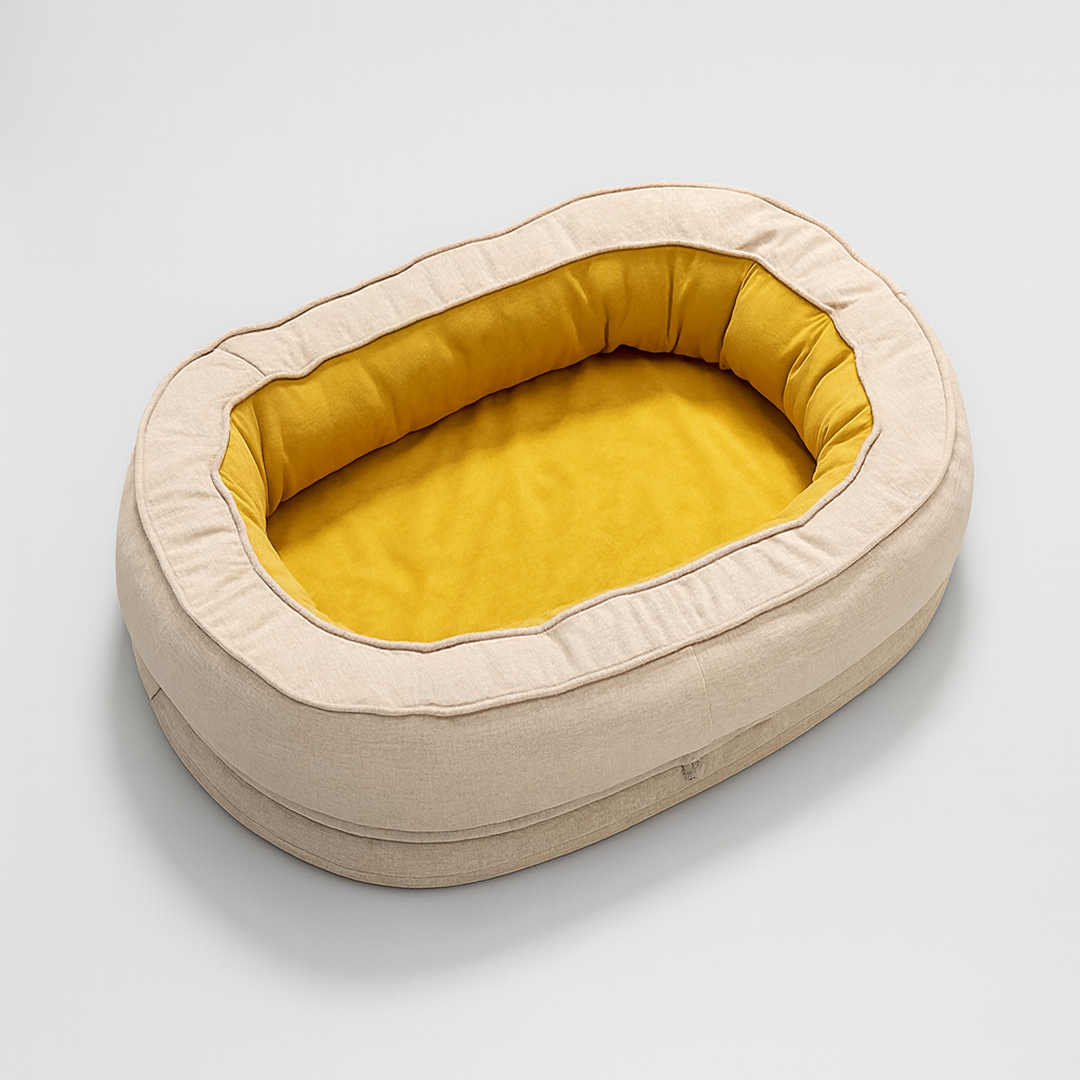 Okrągłe legowisko dla psa w kształcie donuta – Materiał tekstylny – Zdejmowany pokrowiec – Antypoślizgowy spód