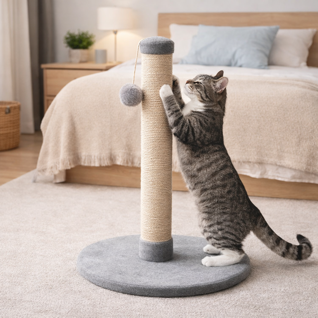 Słupek do drapania dla kotów z wiszącą zabawką